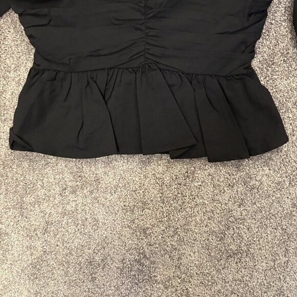Express Women's V-Neck Pleated Peplum Top Size XS Black 3/4 Puff Sleeves NWT $74 - Picture 8 of 16